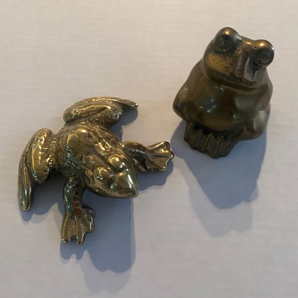 2 Brass Frog Figurines
